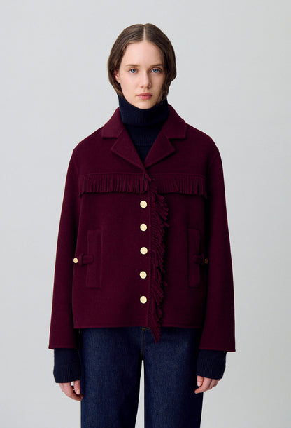 Manteau Femme | Court Et Ceinturé | En Laine Avec Détails Franges Et Boutons Dorés