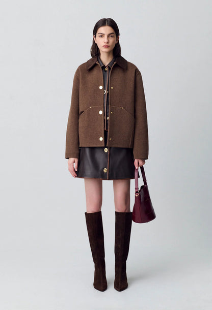 Manteau Femme | Court Et Structuré | En Laine Mélangée Avec Détails Dorés