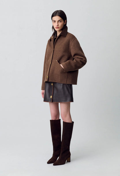 Manteau Femme | Court Et Structuré | En Laine Mélangée Avec Détails Dorés