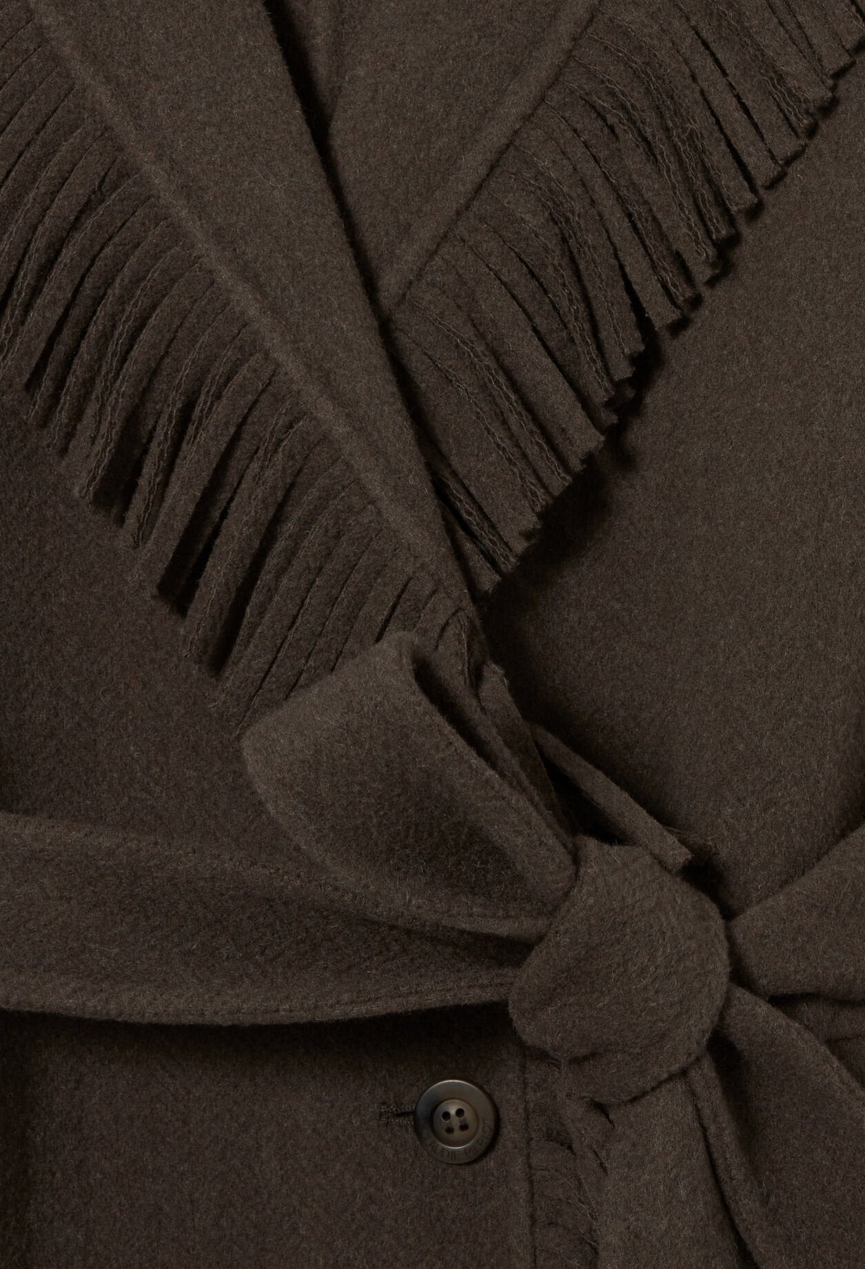 Manteau Femme | Long Et Ceinturé | En Laine Avec Franges Élégantes