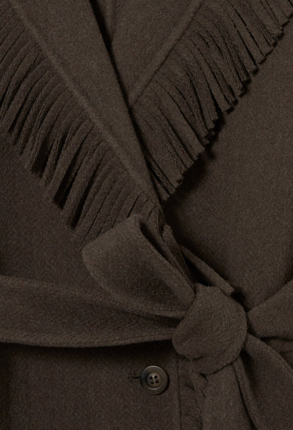 Manteau Femme | Long Et Ceinturé | En Laine Avec Franges Élégantes