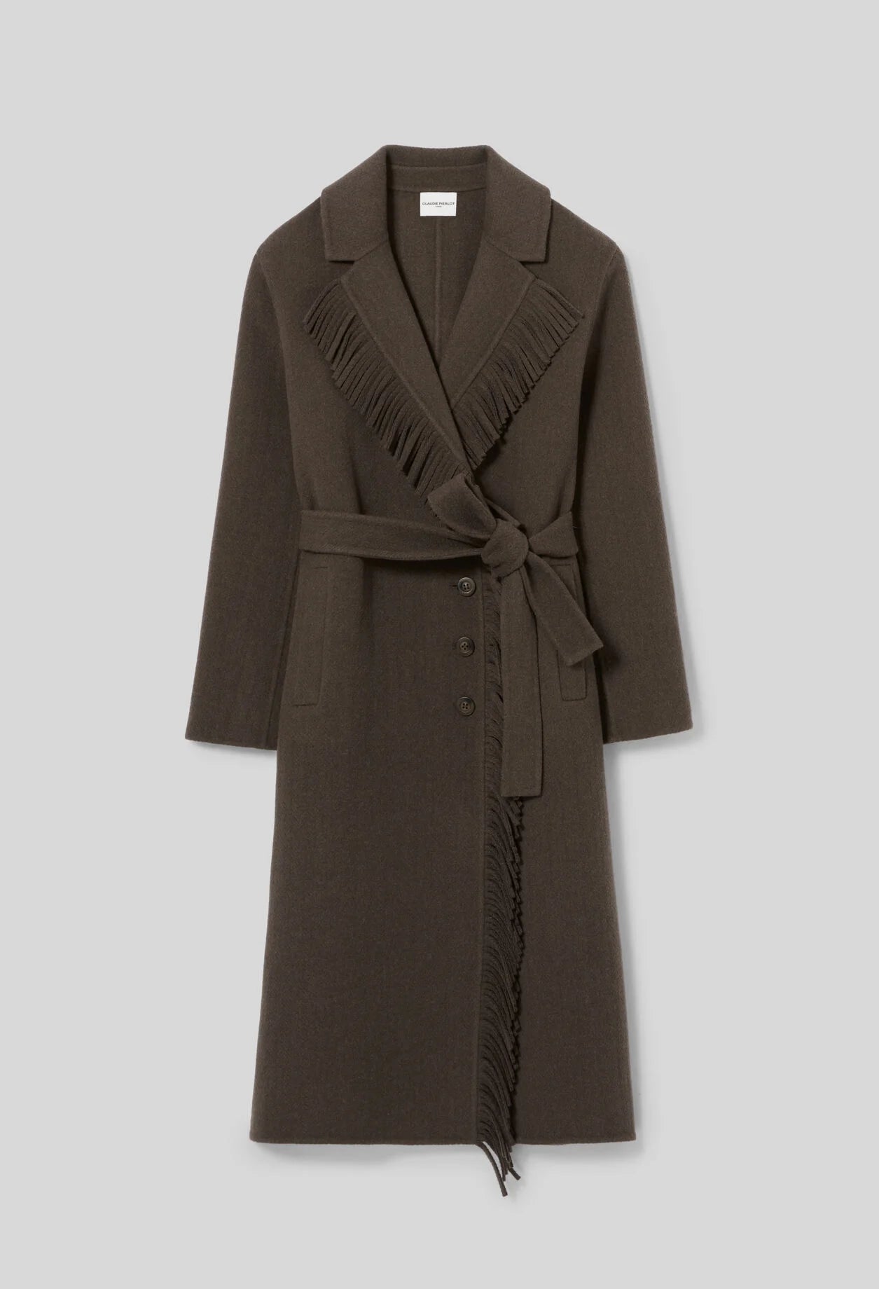 Manteau Femme | Long Et Ceinturé | En Laine Avec Franges Élégantes