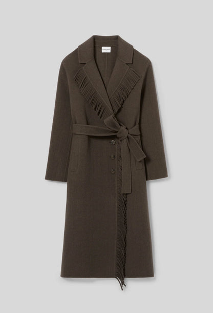 Manteau Femme | Long Et Ceinturé | En Laine Avec Franges Élégantes