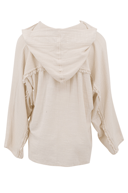 Hoodie En Coton | Capuche Et Manches Évasées | Détails Brodés Bohèmes | Parfait Pour L’Été Et Les Looks Décontractés