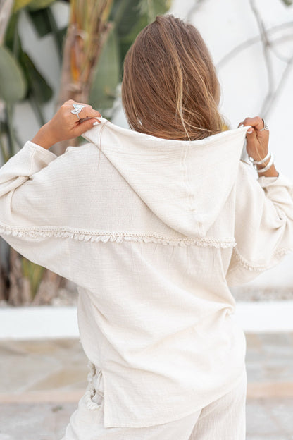 Hoodie En Coton | Capuche Et Manches Évasées | Détails Brodés Bohèmes | Parfait Pour L’Été Et Les Looks Décontractés