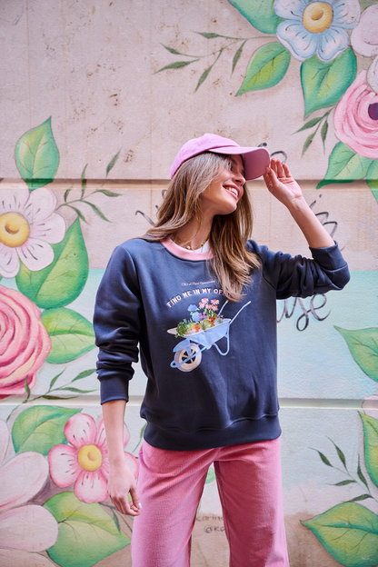 Sweat En Coton Et Polyester | Motif Brouette Fleurie | Coupe Droite Décontractée | Parfait Pour Le Printemps Et Les Looks Cosy