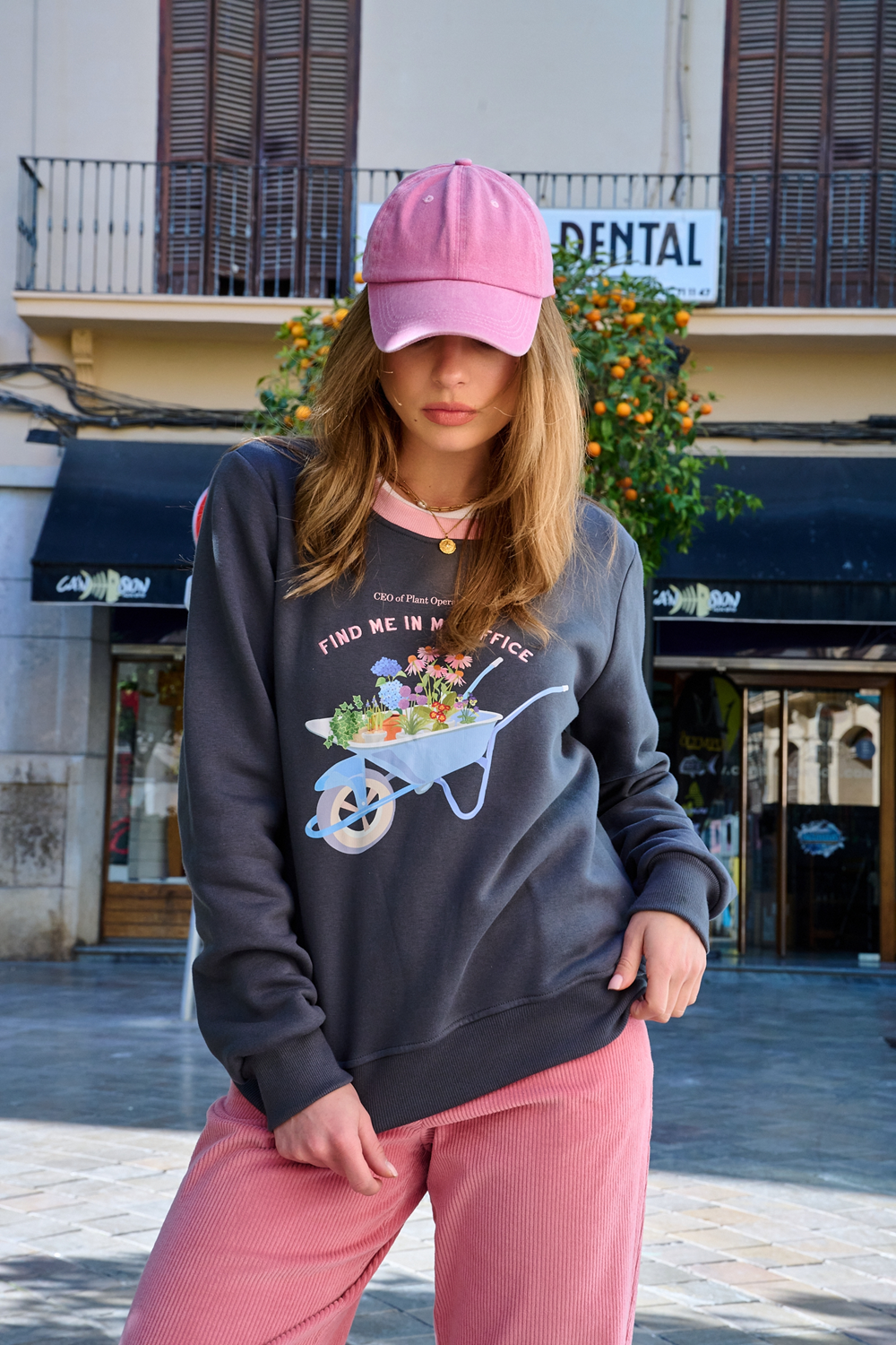 Sweat En Coton Et Polyester | Motif Brouette Fleurie | Coupe Droite Décontractée | Parfait Pour Le Printemps Et Les Looks Cosy