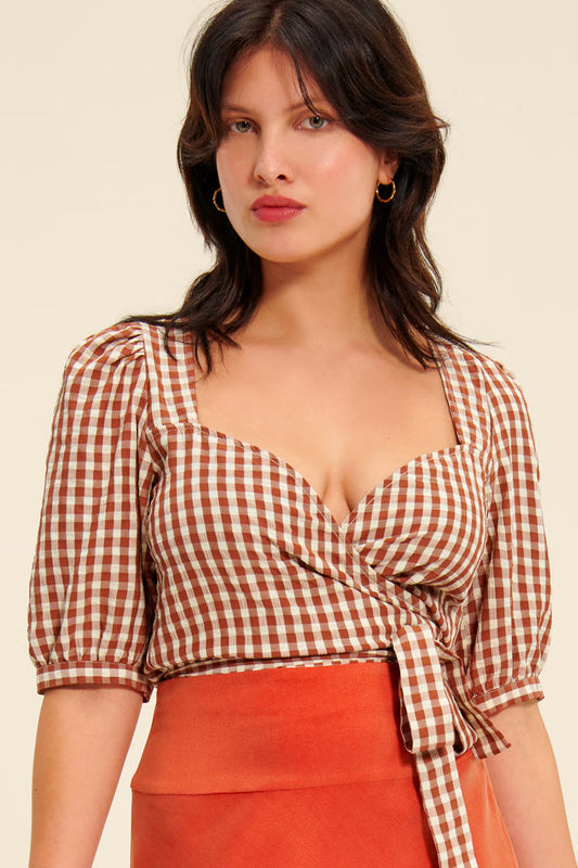 Haut Vichy Femme | Décolleté Cœur & Noué à la Taille | Été & Look Rétro-Chic