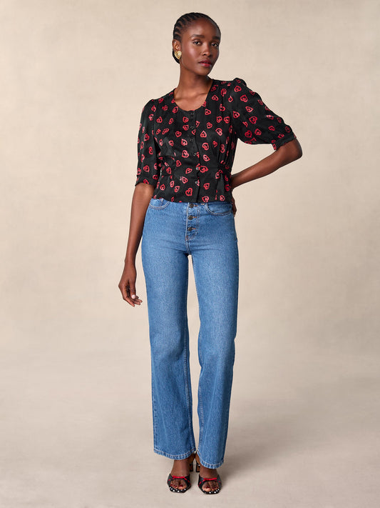 Blouse Femme | Imprimé Lèvres | Coupe Cintrée & Féminine | Chic et Moderne