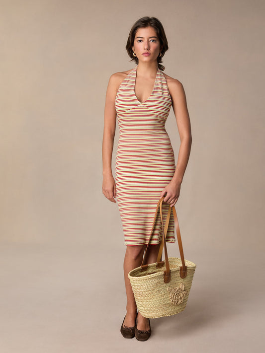 Robe Femme | Dos-Nu et Rayée | Idéale pour les Soirées et Vacances d’Été