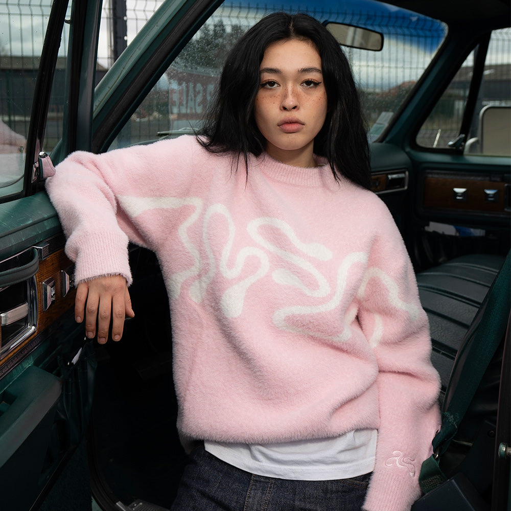 Pull Femme | Rose Pastel | Coton & Laine Synthétique | Motif Abstrait Confortable