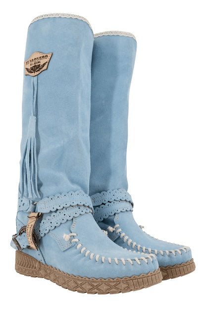 Bottes Femme | Mocassin Bohème Bleu | Parfaites pour Printemps, Festival ou Tenue Décontractée Tendance