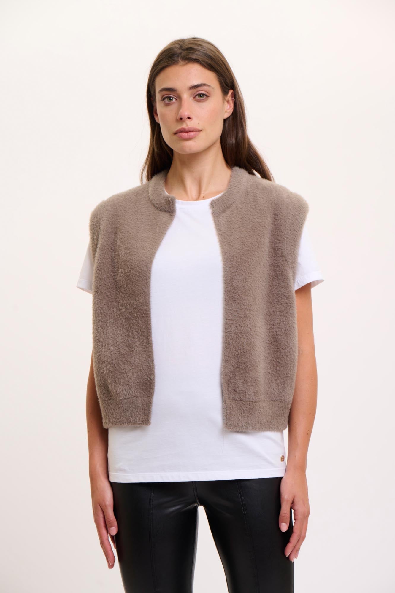 Manteau Sans Manches Femme | Effet Peluche Léger | Idéal pour la Superposition de Mi-Saison