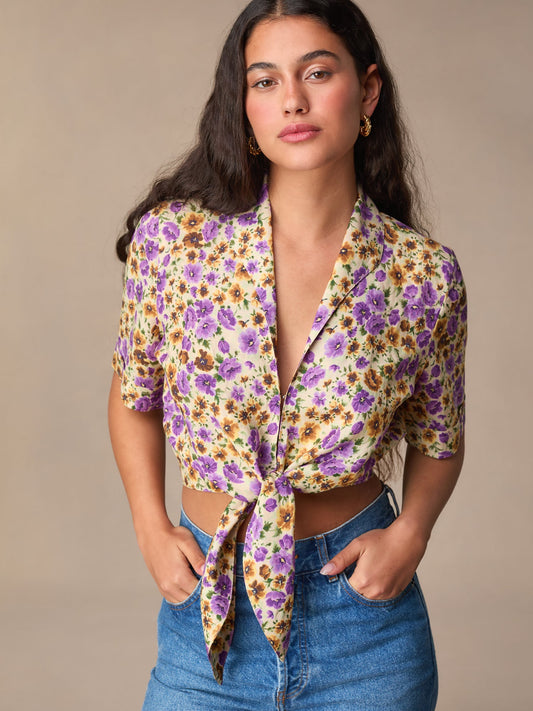 Chemisier Femme | Court Fleuri et à Nouer | Idéal pour un Look Estival Féminin