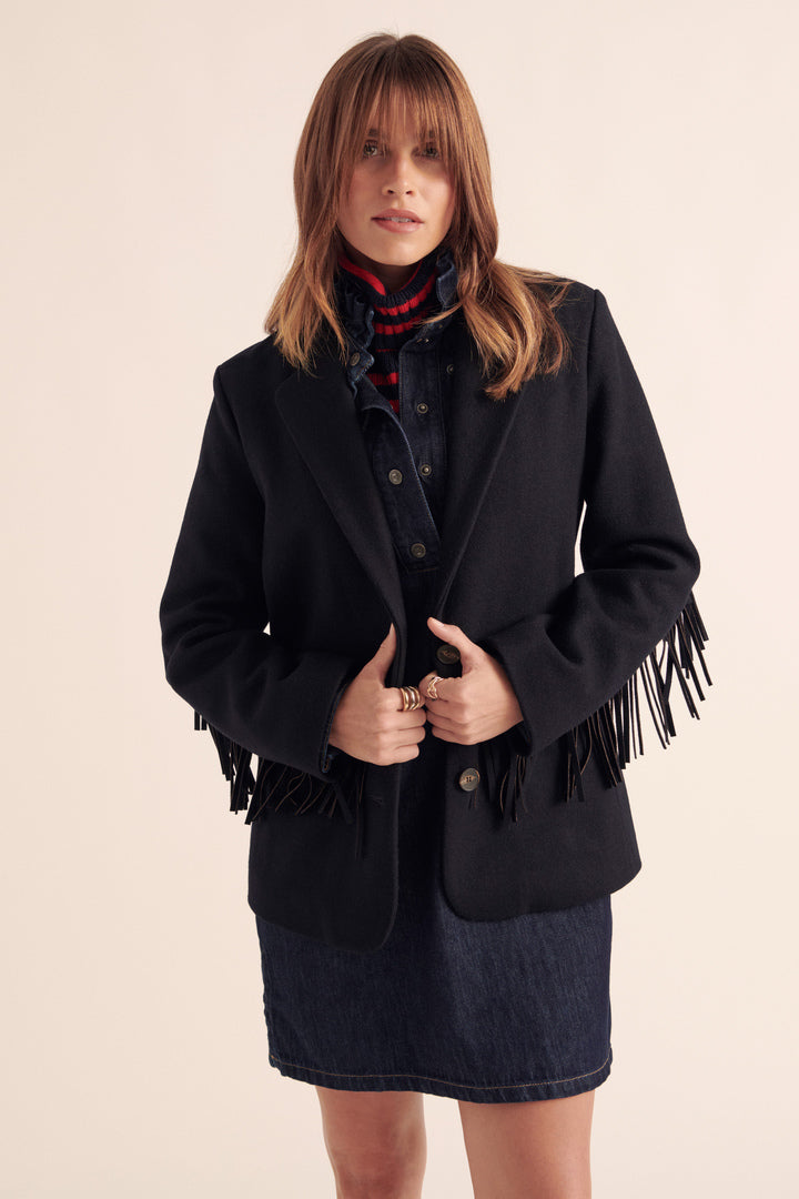 Veste en Laine Avec Franges