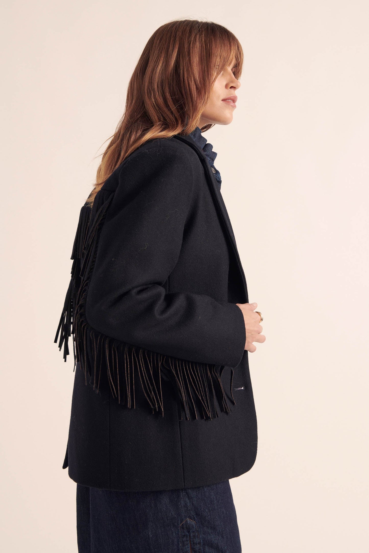 Veste en Laine Avec Franges