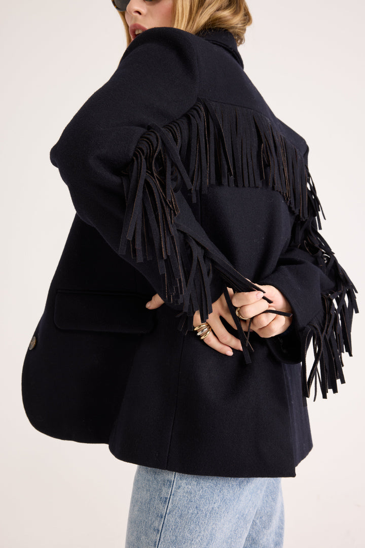 Veste en Laine Avec Franges