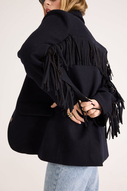 Veste en Laine Avec Franges