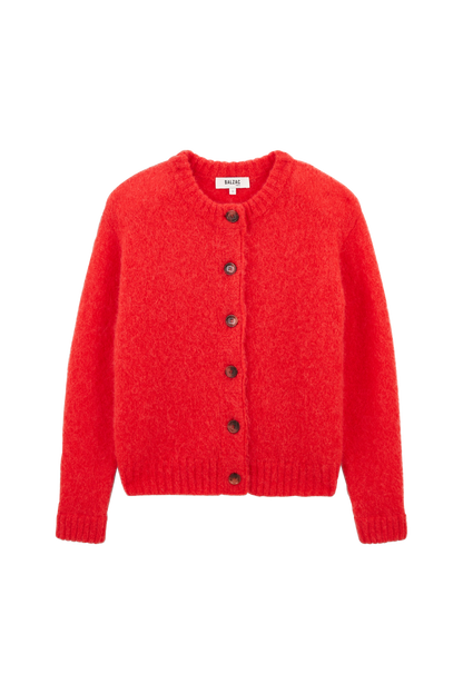 Cardigan Rouge en Maille Duveteuse