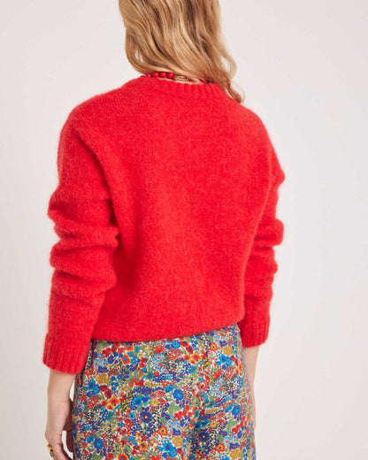 Cardigan Rouge en Maille Duveteuse