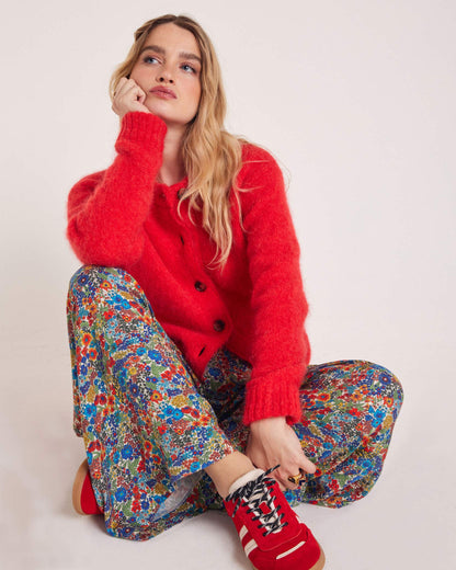 Cardigan Rouge en Maille Duveteuse