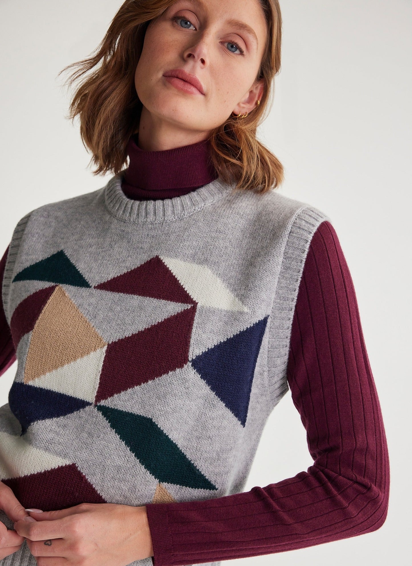 Pull en Laine Mérinos à Motif Géométrique