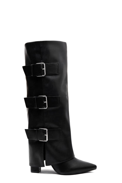 Bottes Hautes Femme | Cuir Végan Avec Boucles | Idéales Pour Un Look Structuré Et Tendance En Hiver