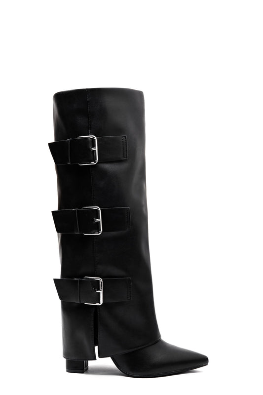 Bottes Hautes Femme | Cuir Végan Avec Boucles | Idéales Pour Un Look Structuré Et Tendance En Hiver