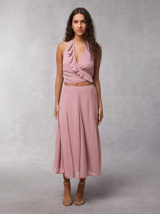 Jupe Midi | Pourpre Évasée Et Fluide | Romantique Et Élégante | Pour Les Soirées Et Cérémonies