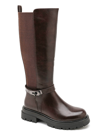 Bottes Hautes Femme | PU Effet Cuir Et Arrière Stretch | Style Classique Et Confortable Pour L’Hiver