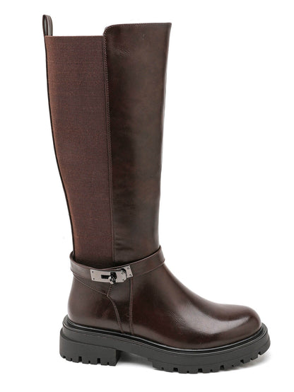 Bottes Hautes Femme | PU Effet Cuir Et Arrière Stretch | Style Classique Et Confortable Pour L’Hiver