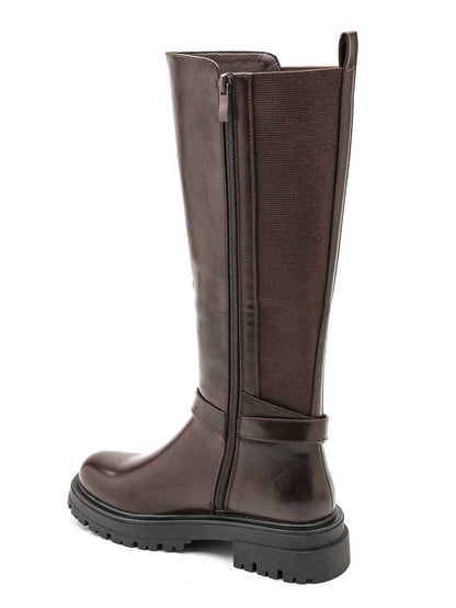 Bottes Hautes Femme | PU Effet Cuir Et Arrière Stretch | Style Classique Et Confortable Pour L’Hiver