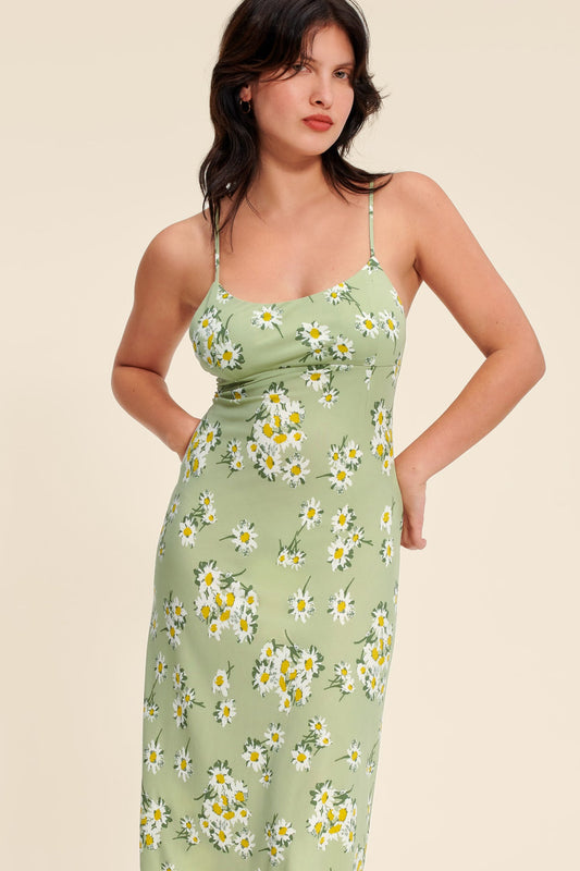 Robe Midi Verte A Fleurs | Fraîche & Féminine | Été & Vacances | Tissu Fluide