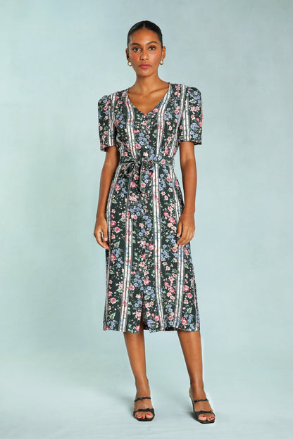 Robe Midi Fleurie Ceinturée | Vintage & Structurée | Printemps & Tenues Habillées | Tissu Fluide