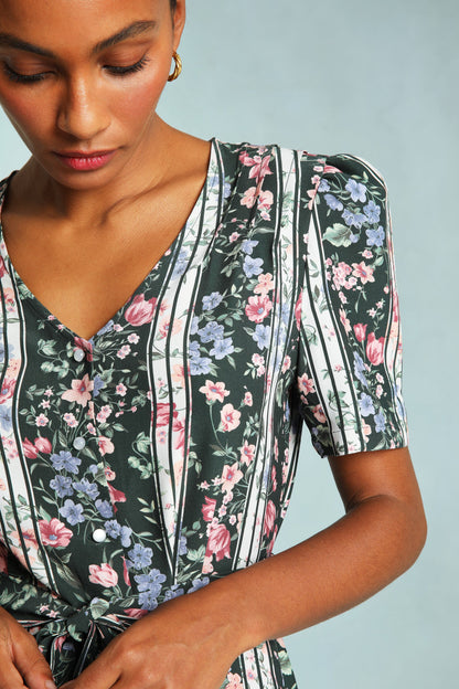 Robe Midi Fleurie Ceinturée | Vintage & Structurée | Printemps & Tenues Habillées | Tissu Fluide