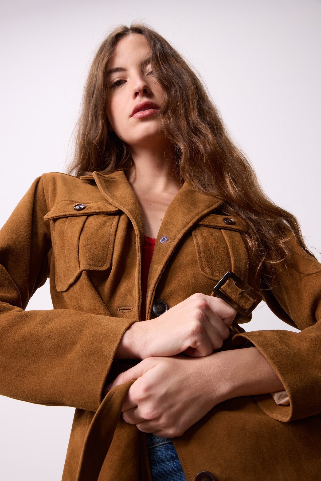 Veste Ceinturée en Cuir