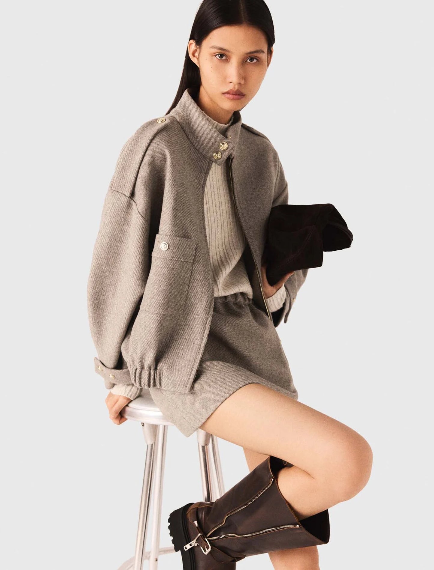 Veste Femme | Coupe Courte En Laine Mélangée | Style Urbain Et Structuré Pour L’Hiver