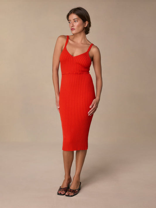 Robe Midi | Rouge À Bretelles Et Ajustée | Féminine Et Glamour | Idéale Pour Les Soirées D’Été