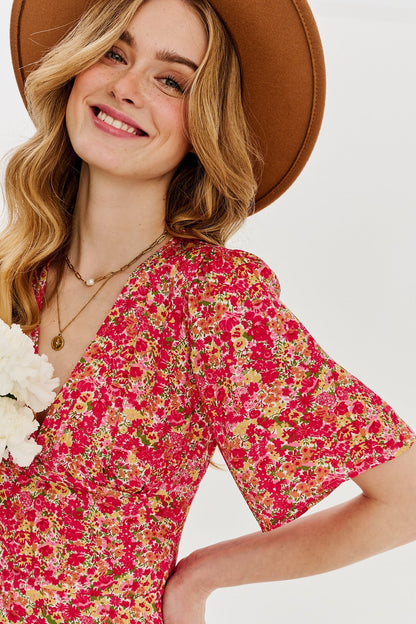 Robe En Viscose | Coupe Fluide Et Féminine | Col V Et Imprimé Feuillage | Parfaite Pour L’Été Ou La Mi-Saison