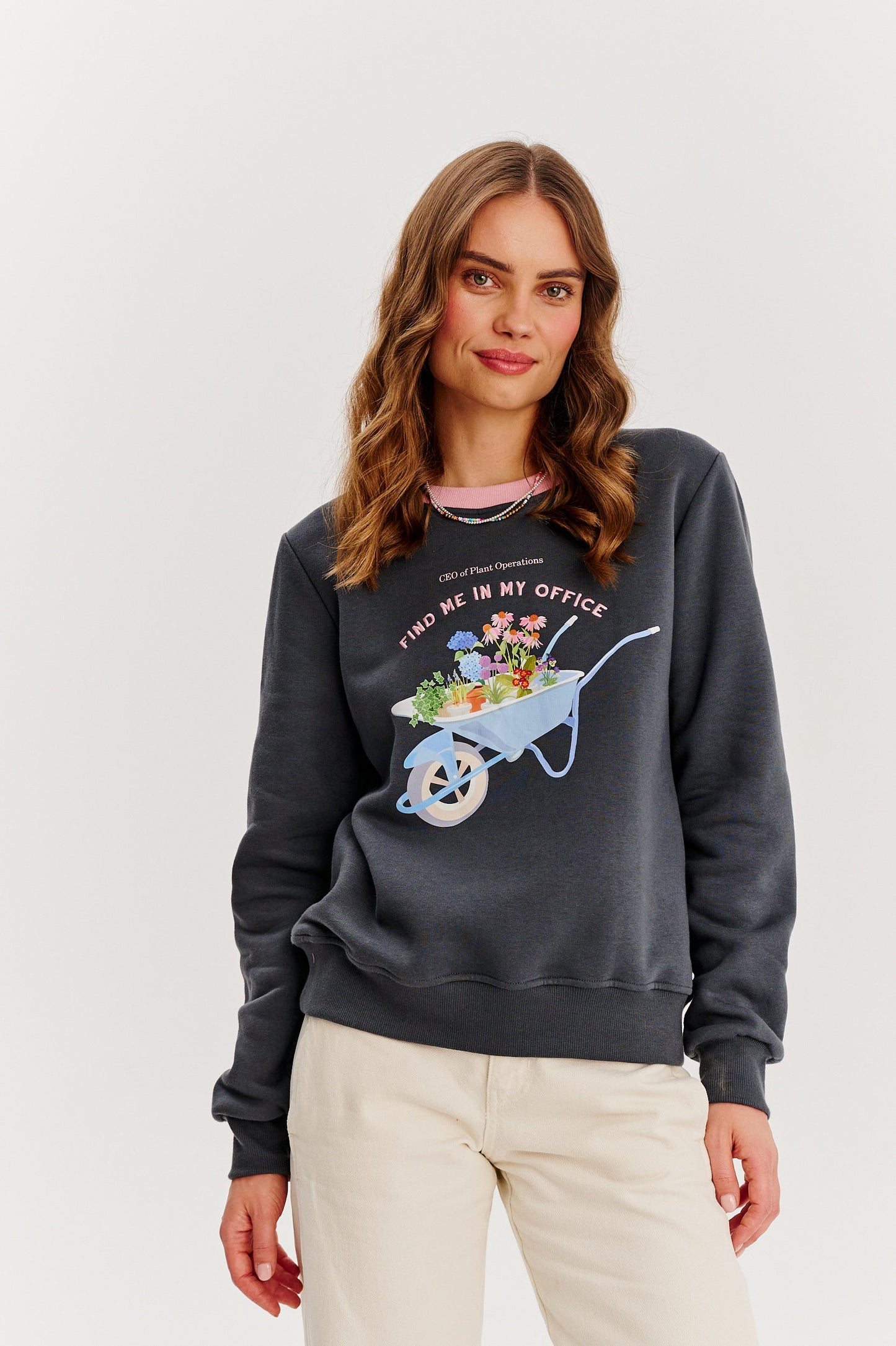 Sweat En Coton Et Polyester | Motif Brouette Fleurie | Coupe Droite Décontractée | Parfait Pour Le Printemps Et Les Looks Cosy