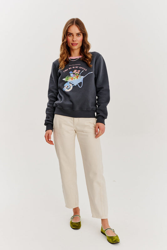 Sweat En Coton Et Polyester | Motif Brouette Fleurie | Coupe Droite Décontractée | Parfait Pour Le Printemps Et Les Looks Cosy