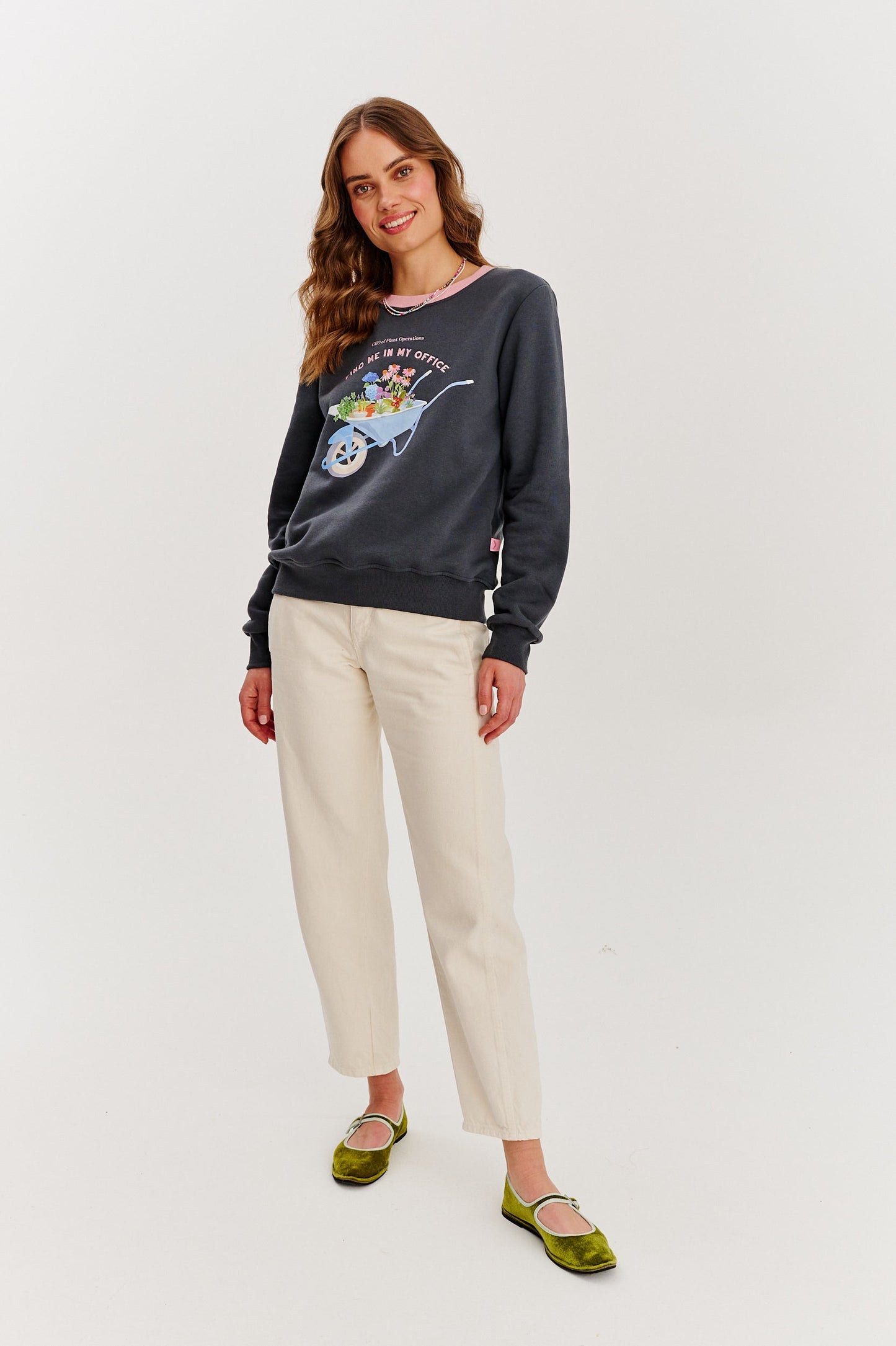 Sweat En Coton Et Polyester | Motif Brouette Fleurie | Coupe Droite Décontractée | Parfait Pour Le Printemps Et Les Looks Cosy