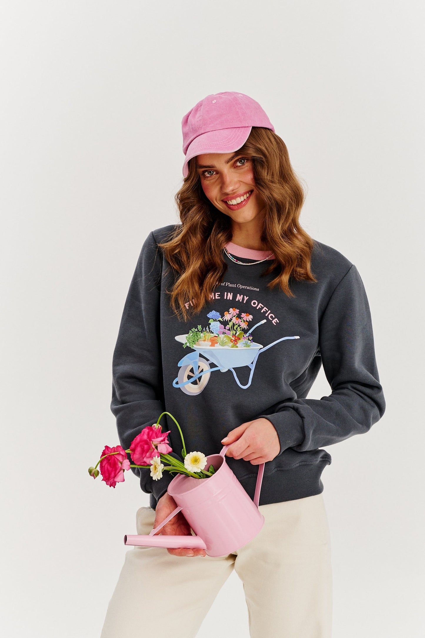 Sweat En Coton Et Polyester | Motif Brouette Fleurie | Coupe Droite Décontractée | Parfait Pour Le Printemps Et Les Looks Cosy