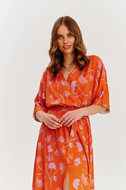 Robe En Viscose | Fluide Et Ceinturée | Imprimé Feuillage Léger | Parfaite Pour L’Été Et Les Vacances