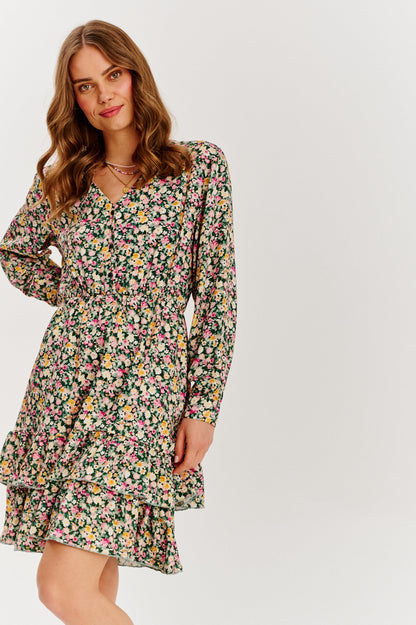 Robe En Viscose | Courte Et Légère | Imprimé Fleuri Multicolore | Parfaite Pour Le Printemps Et Les Week-Ends Décontractés