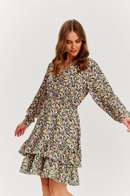 Robe En Viscose | Courte Et Légère | Imprimé Fleuri Multicolore | Parfaite Pour Le Printemps Et Les Week-Ends Décontractés