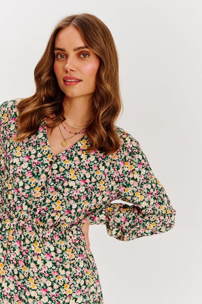 Robe En Viscose | Courte Et Légère | Imprimé Fleuri Multicolore | Parfaite Pour Le Printemps Et Les Week-Ends Décontractés