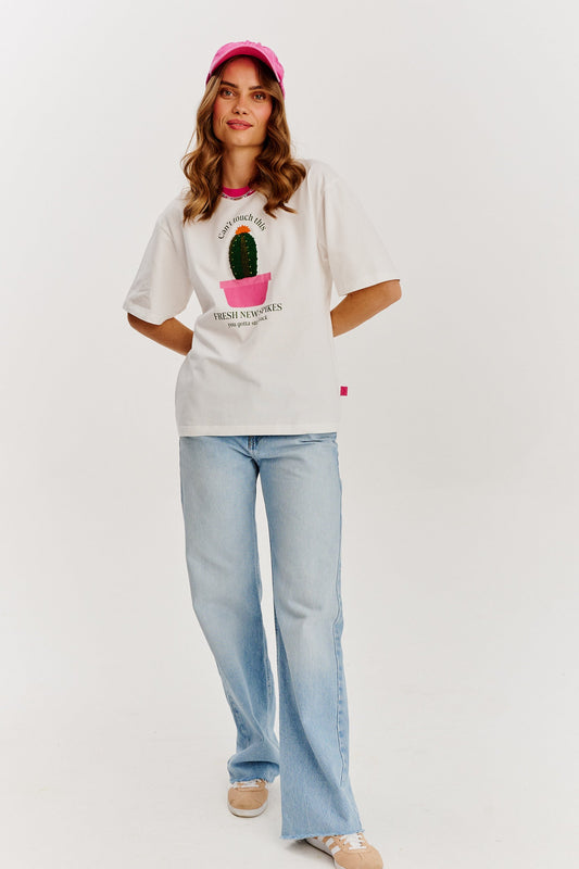 T-shirt En Coton | Imprimé Cactus Original | Coupe Décontractée | Parfait Pour L’Été Et Les Looks Casual