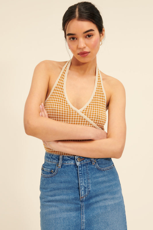 Top Femme | Dos-Nu et Carreaux | Idéal pour un Look Estival Décontracté