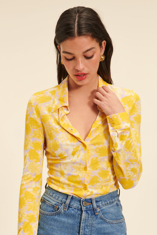 Top Fleuri Jaune | Ajusté & Lumineux | Printemps & Looks Décontractés